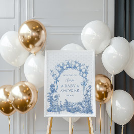 Safari Animal Dusty Blue Toile Pojke Shower Poster