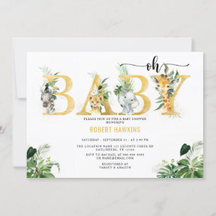 Safari Animal Editable Oh Baby Shower Inbjudningar