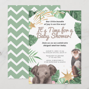 Safari Animal/ Elephant, babystövel av apa Inbjudningar