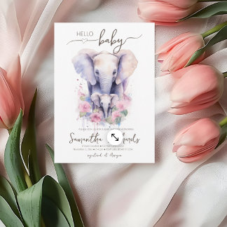 Safari Animal Elephant Blommigt Mamma Baby Shower Inbjudningar