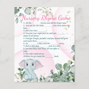 Safari Animal Elephant Eucalyptus Baby Shower Game Flygblad