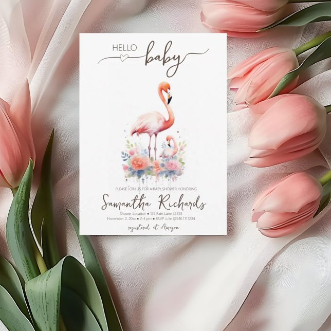 Safari Animal Flamingo Blommigt Mamma Baby Shower Inbjudningar (Safari Animal Flamingo Floral Mom Baby Shower Invitation)