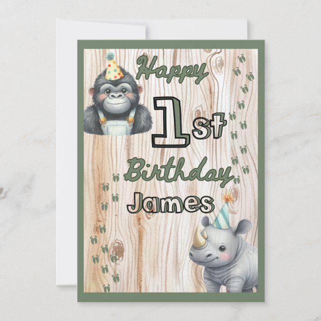 Safari Animal Gorilla Rhino Birthday (Framsida)