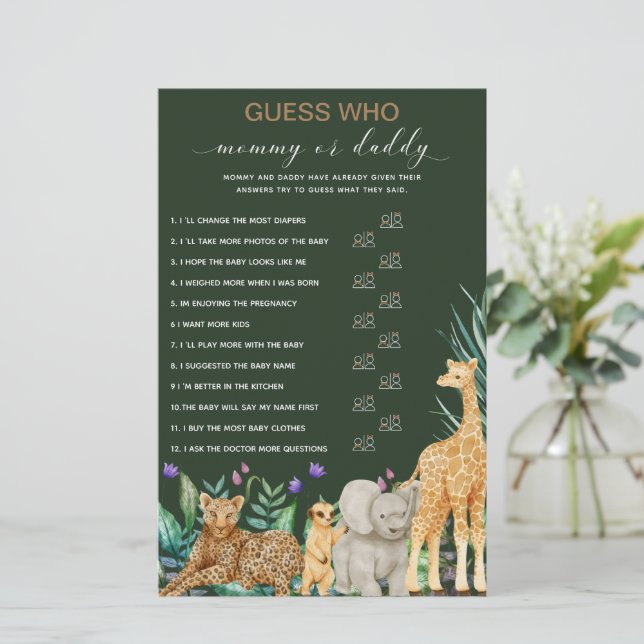 Safari Animal Greenery Baby Shower Gissa (Stående Fram)