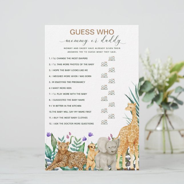 Safari Animal Greenery Baby Shower Gissa (Stående Fram)