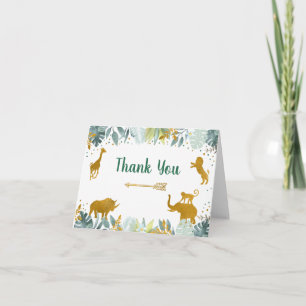 Safari Animal Greenery Guld Birthday Tack Kort