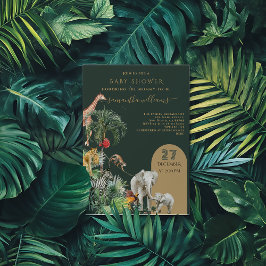 Safari Animal Jungle Greenery Tropical Baby Shower Inbjudningar