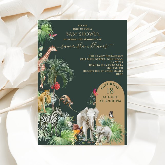 Safari Animal Jungle Greenery Tropical Baby Shower Inbjudningar (Skapare uppladdad)