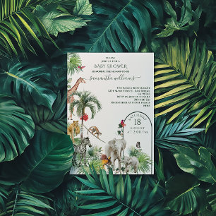 Safari Animal Jungle Greenery Tropical Baby Shower Inbjudningar