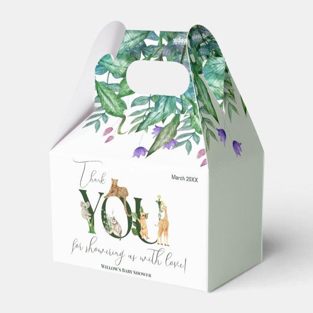 Safari Animal Jungle Grönt Baby Shower Presentaskar (Baksidan Sidan)