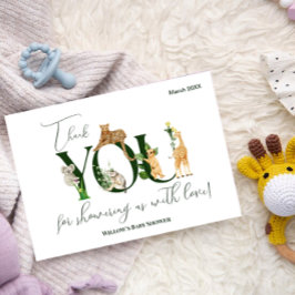 Safari Animal Jungle Grönt Baby Shower Tack Kort