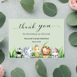 Safari Animal Jungle Grönt Baby Shower Tack Kort