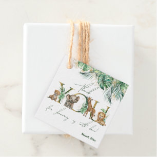 Safari Animal Jungle Grönt & Guld Baby Shower Gåvor Etiketter