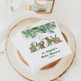 Safari Animal Jungle Grönt & Guld Baby Shower Pappersservett