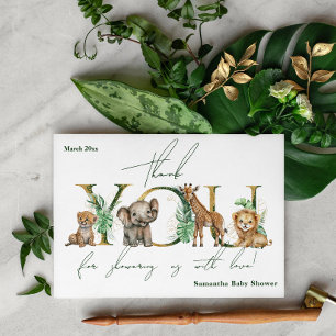 Safari Animal Jungle Grönt & Guld Baby Shower Tack Kort