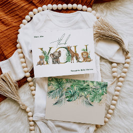 Safari Animal Jungle Grönt & Guld Baby Shower Tack Kort