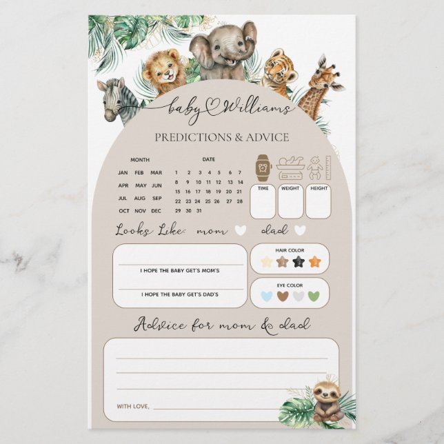 Safari Animal Jungle Modern Baby Guesses Game (Framsida)