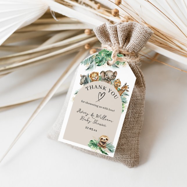 Safari Animal Jungle Modern Baby Shower Presentetikett (Skapare uppladdad)