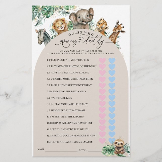 Safari Animal Jungle Modern Mamma eller Pappa Game (Framsida)