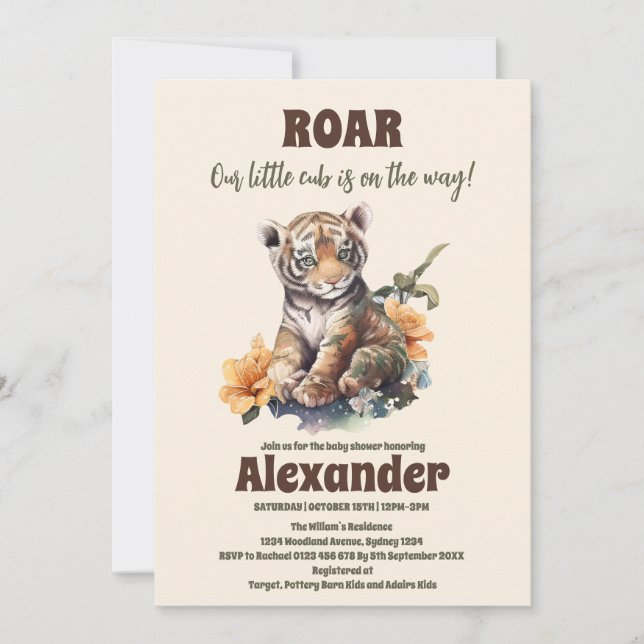 Safari Animal Jungle Tiger Baby Shower Inbjudningar (Framsida)
