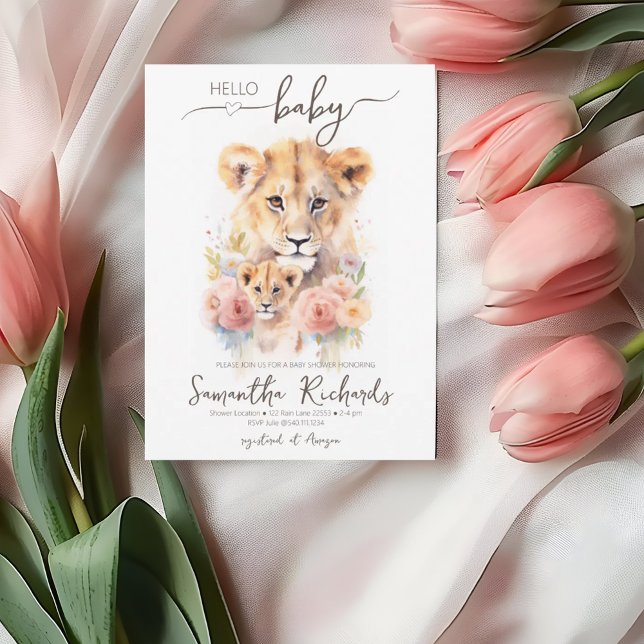 Safari Animal Lejon Blommigt Mamma Baby Shower Inbjudningar (Safari Animal Lion Floral Mom Baby Shower Invitation)