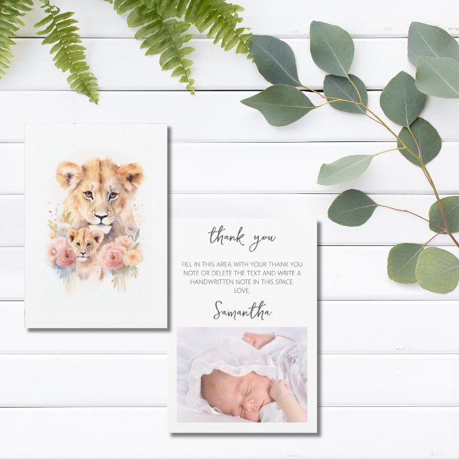 Safari Animal Lejon Blommigt Mamma Baby Shower Tack Kort (Safari Animal Lion Floral Mom Baby Shower Thank You Card)