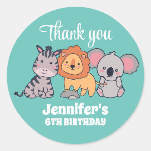 Safari Animal Lejonare Zebra Koala Barns födelseda Runt Klistermärke