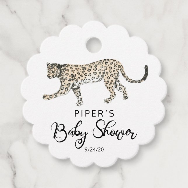 Safari Animal Leopard Baby Shower Tack Gåvor Etiketter (Framsida)