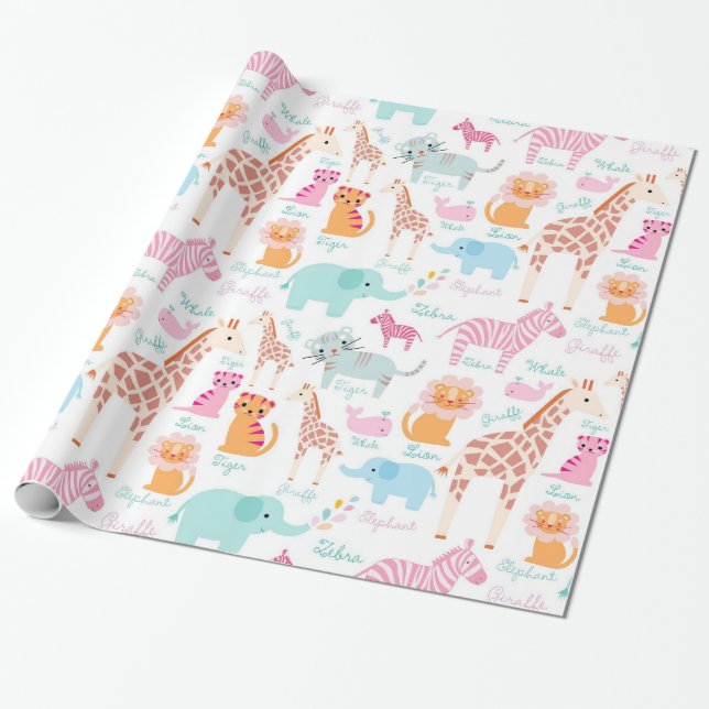 Safari Animal Nursery Print Presentpapper (Utrullad)