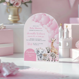 Safari Animal Rosa Boho Flicka Shower Inbjudningar