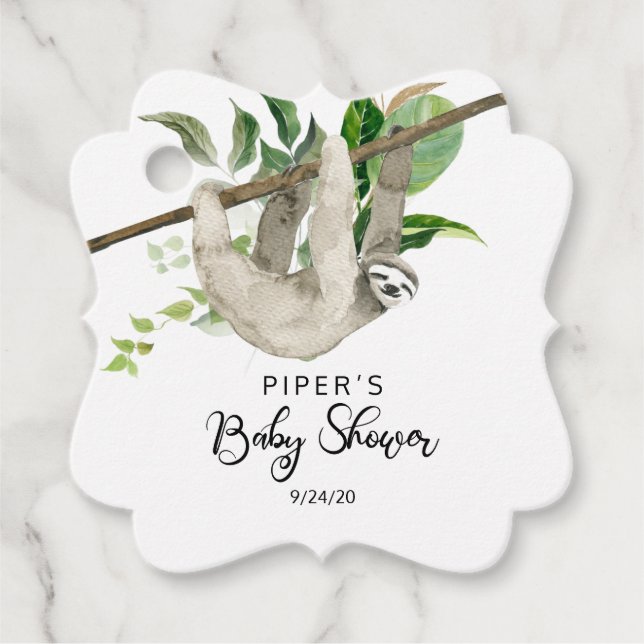 Safari Animal Sloth Baby Shower Tack Gåvor Etiketter (Framsida)