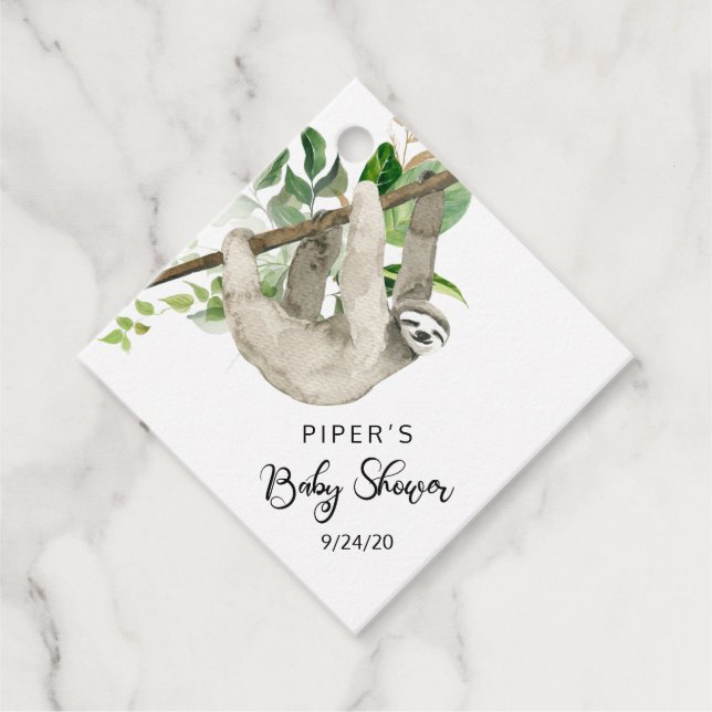 Safari Animal Sloth Baby Shower Tack Gåvor Etiketter (Framsida)