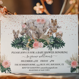 Safari Animal Spädbarn Rosa Jungle Shower Inbjudningar