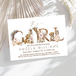Safari Animal Tropical Blommigt Girl Baby Shower Inbjudningar