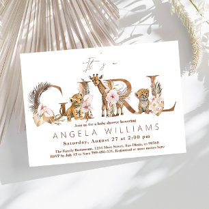 Safari Animal Tropical Blommigt Girl Baby Shower Inbjudningar