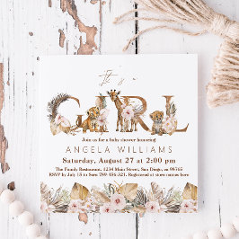 Safari Animal Tropical Blommigt Girl Baby Shower Inbjudningar