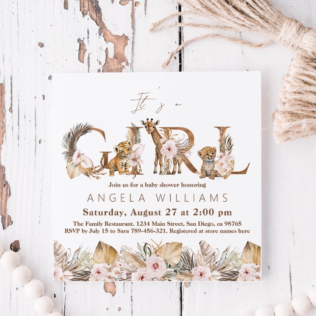Safari Animal Tropical Blommigt Girl Baby Shower Inbjudningar (Skapare uppladdad)