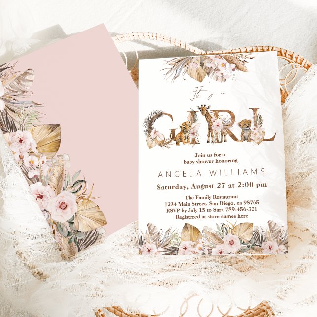 Safari Animal Tropical Blommigt Girl Baby Shower Inbjudningar (Skapare uppladdad)