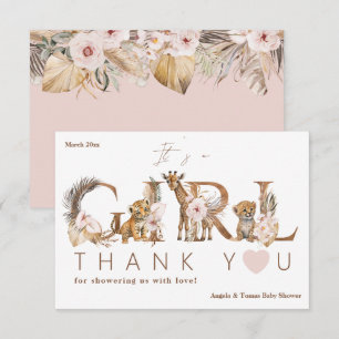 Safari Animal Tropical Blommigt Girl Baby Shower Tack Kort