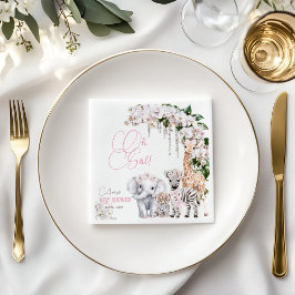 Safari Animal Tropical Flower Rosa Baby Shower Pappersservett