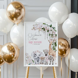 Safari Animal Tropical Flower Rosa Baby Shower Poster