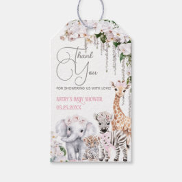 Safari Animal Tropical Flower Rosa Baby Shower Presentetikett