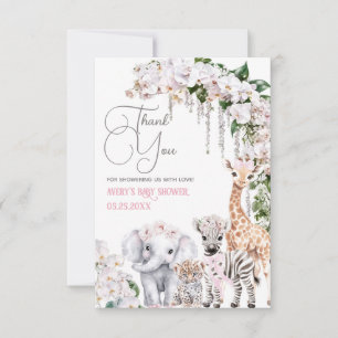 Safari Animal Tropical Flower Rosa Baby Shower Tack Kort