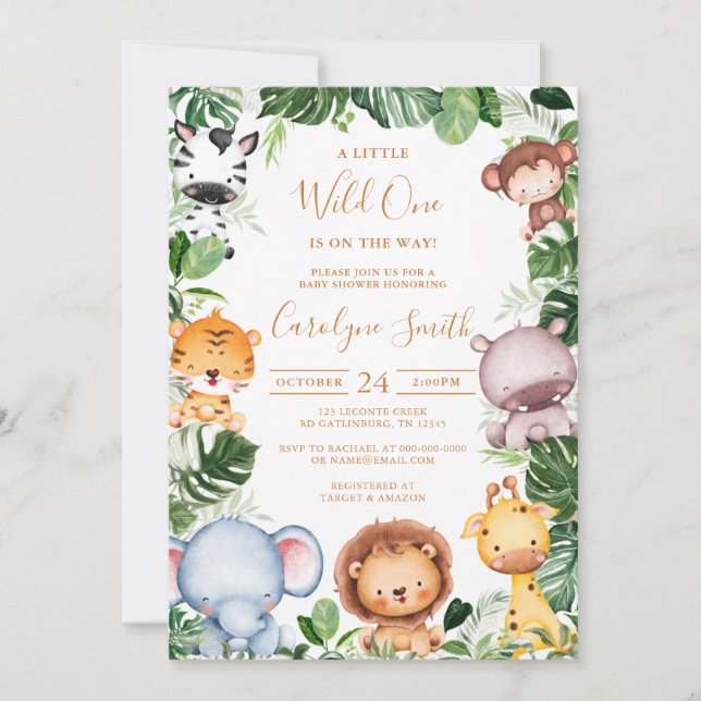 Safari Animal Tropical Greenery Baby Shower Inbjudningar (Framsida)