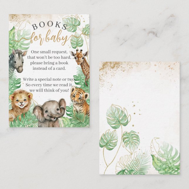 Safari animal Tropical grey Baby Shower bokar Tilläggskort (Fram/baksida)