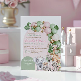 Safari Animal Tropical Grönt Rosa Flicka Shower Inbjudningar