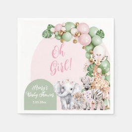 Safari Animal Tropical Grönt Rosa Flicka Shower Pappersservett