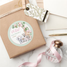 Safari Animal Tropical Grönt Rosa Flicka Shower Runt Klistermärke