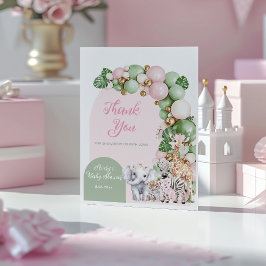 Safari Animal Tropical Grönt Rosa Flicka Shower Tack Kort