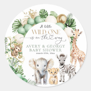 Safari Animal Tropical Grönt Vild en babyskabinett Runt Klistermärke